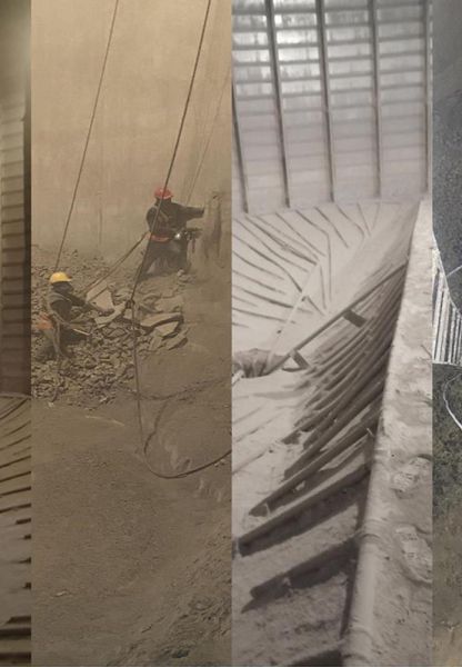 水泥庫(kù)清庫(kù)，清理鋼板倉(cāng)